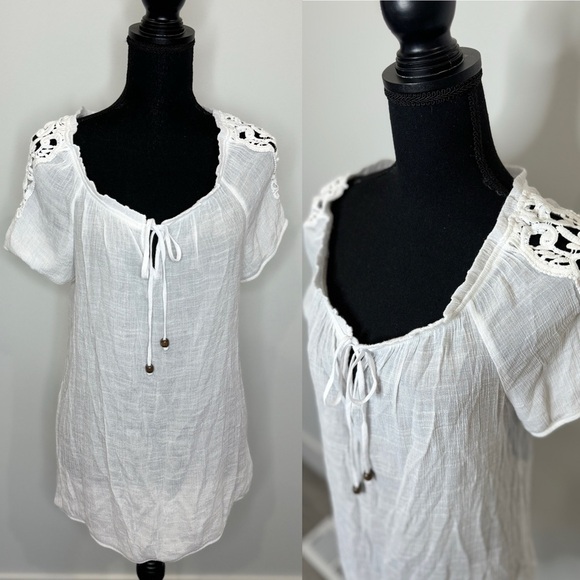 AGB White Sheer Short Sleeve Blouse (XL) - Picture 1 of 10
